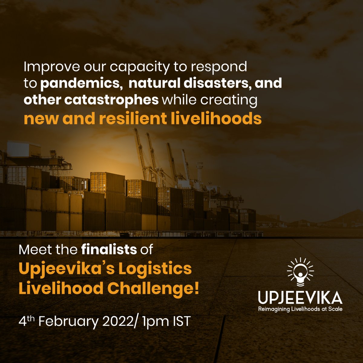 upjeevika's tweet photo. Join us on the 4th of February at 1 pm (IST) to hear the inspiring idea behind Upjeevika, and also hear the finalists of the Upjeevika's Logistics Challenge talk about their journey. Register here to attend the webinar: https://t.co/O6Yr0HfHkv

#ReimaginingLivelihoods https://t.co/cM2J2aoyND