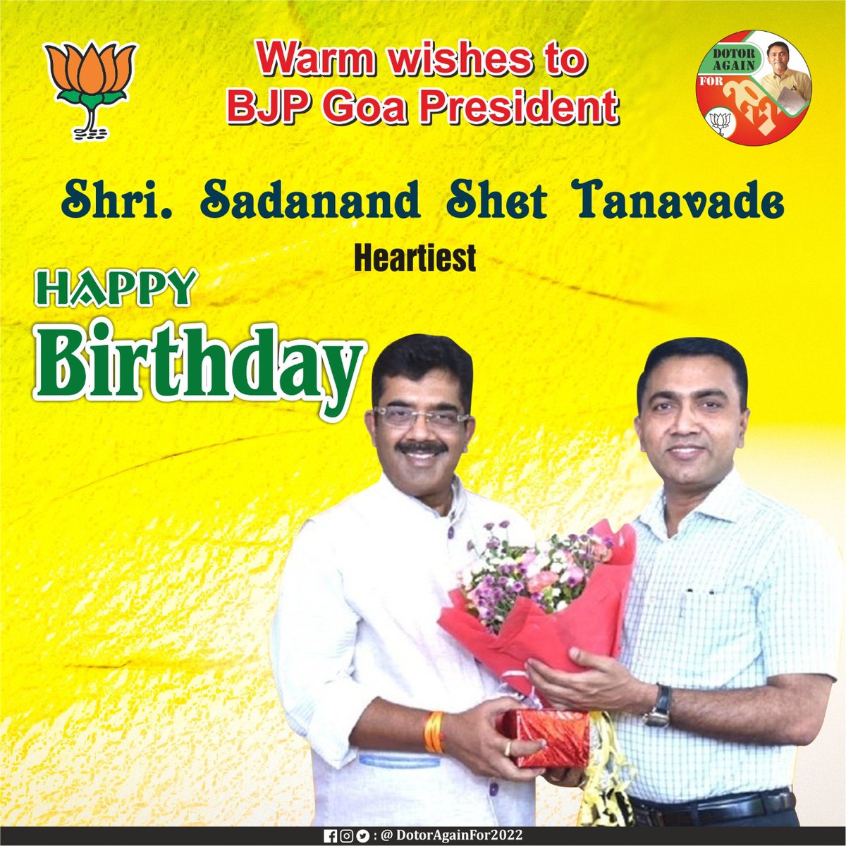 DotorFor's tweet photo. Warm Birthday greetings to the BJP Goa President, Shri Sadanand Shet Tanavade. https://t.co/0csYHUXctr