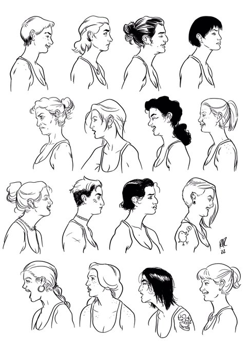 More practice from photo reference. Had a set of expressions from the same model that I traced and then I used my imagination to alter the features. 