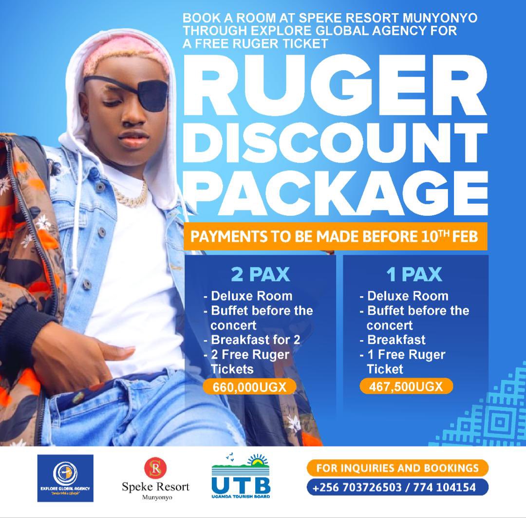 Exploreglobala's tweet photo. •Book a room through Explore Global Agency to Win a free ticket to the Ruger Concert‼️🎟 

For more inquiries contact:
info@exploreglobalagency.com  0774104154, 0703726503. 

#spekeresortmuyonyo #UTB #exploreglobalagency https://t.co/Sm4PdVl8cg