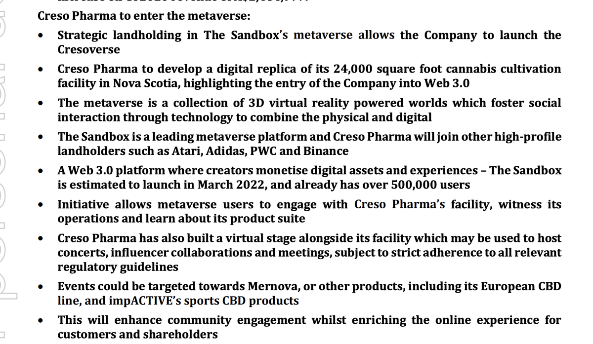 "Can't wait to experience cannabis in the Cresoverse. Them virtual reality highs." said no one ever. $CPH