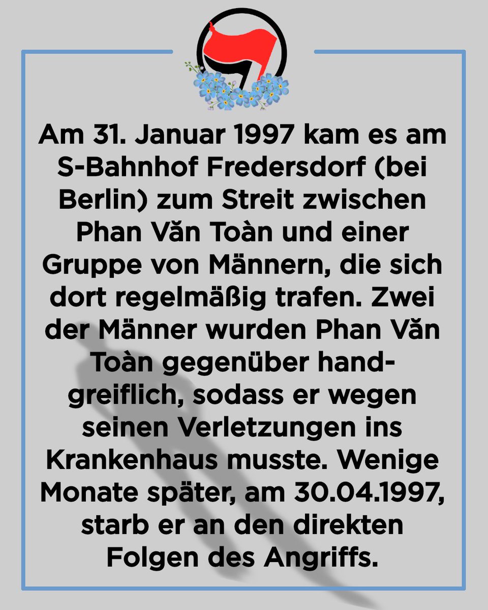 AlexStifte's tweet photo. #kanntensiephanvantoan ?
Am 31.1.97 kam es zu einem #rassistischen Angriff auf Phan Văn Toản in #Fredersdorf (b. Berlin). Eine lokale Gedenkinitiative erinnert seit letztem Jahr an die Tat und sucht nun nach Hinweisen zur Biografie von Phan Văn Toản. https://t.co/XeG3UMI5FN