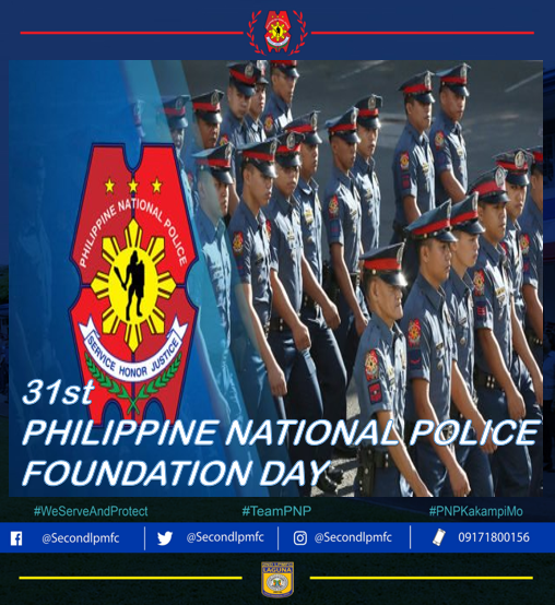 secondlpmfc's tweet photo. 31ST PHILIPPINE NATIONAL POLICE FOUNDATION DAY
#WeServeAndProtect
#PNPKakampiMo
#CPNPDionardoCarlos 
#GENERALELYCRUZ #RDEliseoCruz  
#ArangkadaPulisCALABARZON 
#TeamPROCALABARZON
#PDRogarthCampo
#SerbisyongTamaAtMayMalasakit
#LagunaPulisDisiplinado
#PulisNgPilipino
#2ndLagunaPMFC https://t.co/lWutlut5Vo