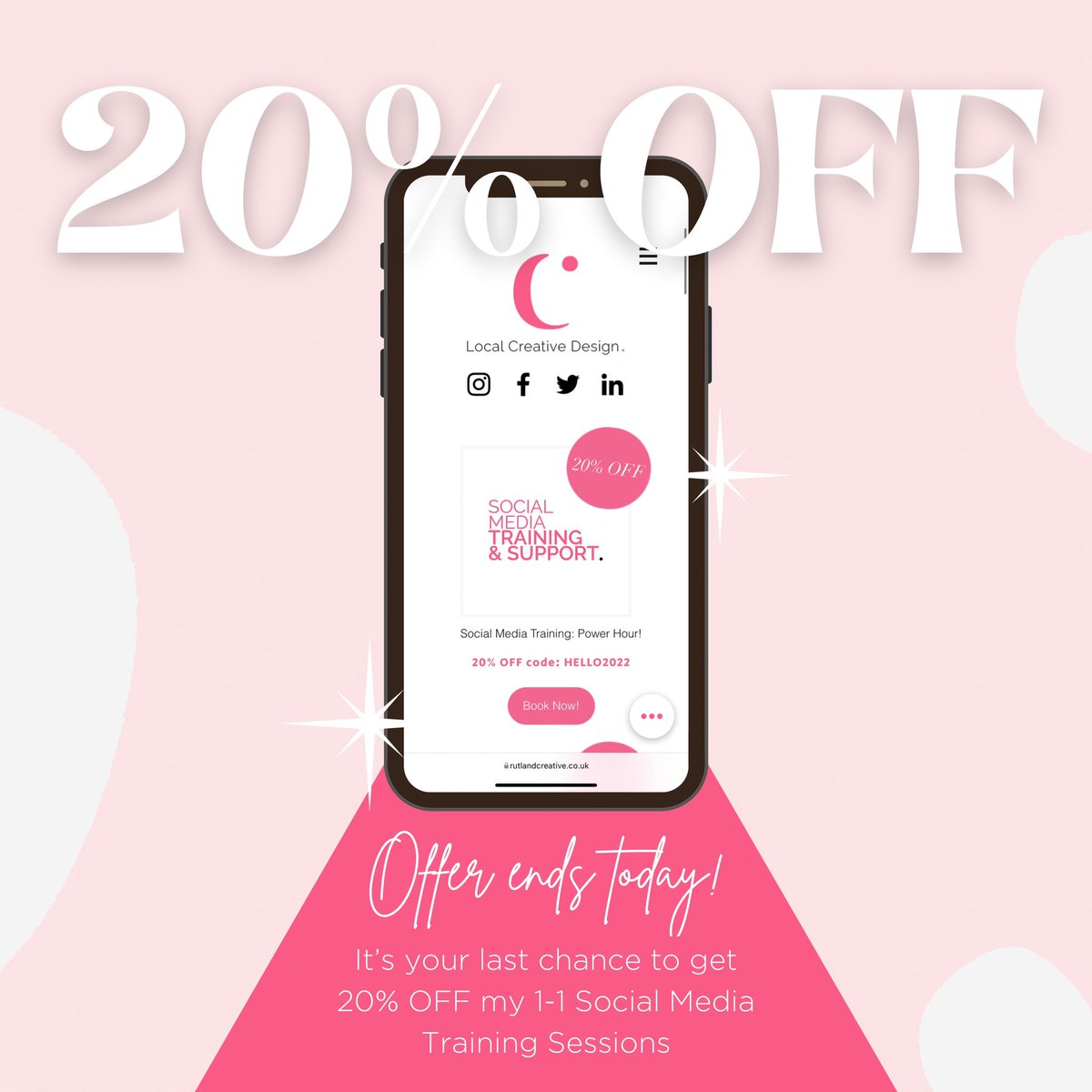 ✨LAST CHANCE!✨
It’s your last chance to get 20% OFF my 1-1 Social Media Training Sessions and learn my social media secrets. 🤫📲
👉🏻 Book a session online:
• Power Hour! - Code: HELLO2022
• 2 Hour Masterclass - Code: JAN2022
📍Rutland, UK
rutlandcreative.co.uk/book-online