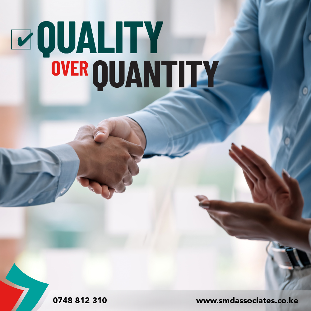 SMDAssociatesKE's tweet photo. In todayโs contemporary culture that values posturing, numbers matter. Be it as may, the emphasis should be on quality, not quantity. https://t.co/Zkw7xA0QRG #MondayMotivation #SMEInspiration https://t.co/V8IM0MvRUZ