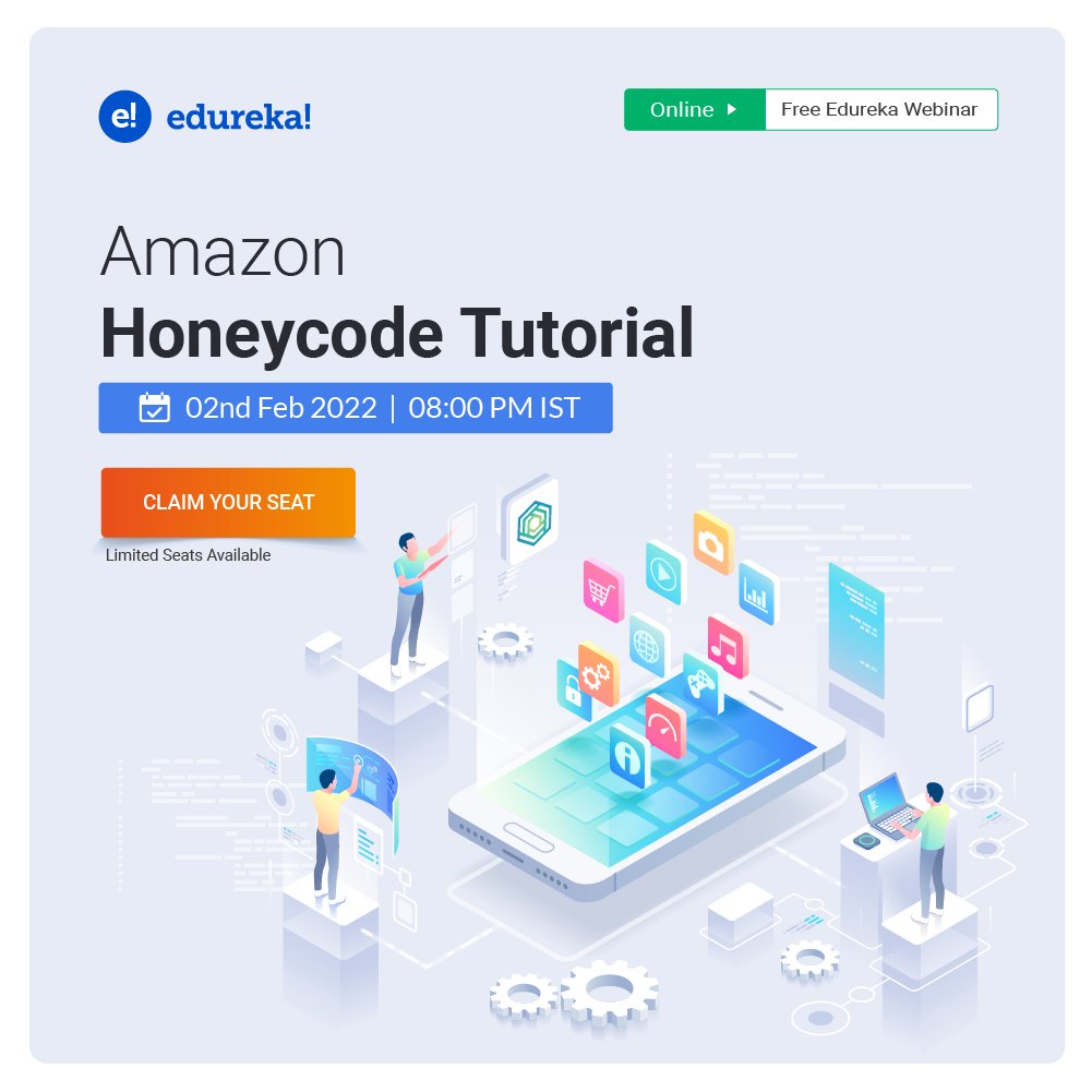 edurekaIN's tweet image. Learn how to create an application using Honeycode without any programming 
👉 Register @ bit.ly/3G8NOFn
⏰ 2nd  of February || 8:00 PM
 Limited seats available!
.
.
.
#Amazonwebservices #Honeycode #Cloudcomputing #Webinar #cloud #Trendingtech