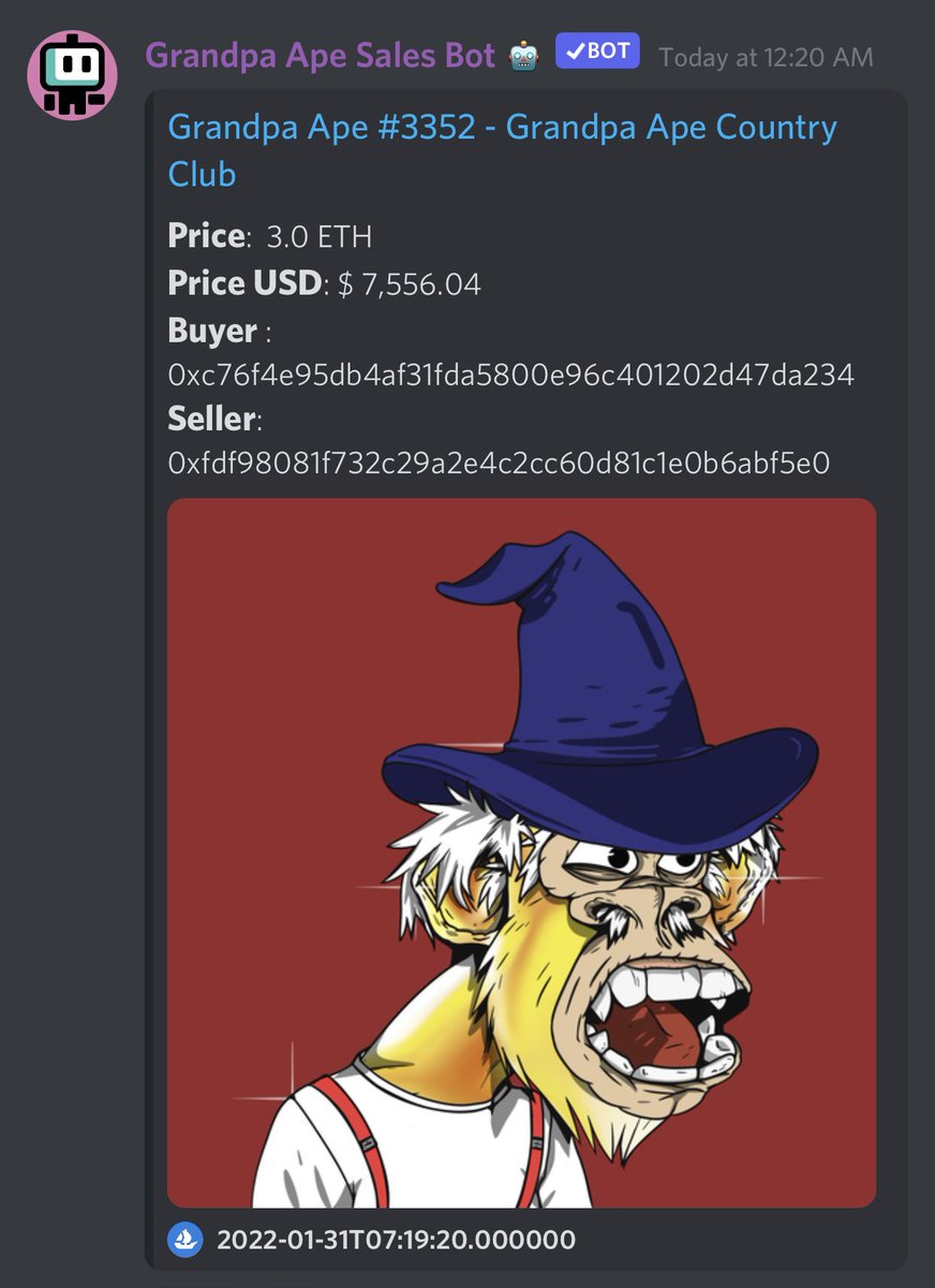 SwirlOne's tweet photo. Just a 3ETH sale @GrandpaApeCC tonight, if you haven’t checked out the Grandpa’s might want to head over to the #CountryClub @GACC_Community #NFTCommumity is second to none! Come find out why!! #NFTs #MAYC #BAYC #GACC #MACC #ProbablyNothing https://t.co/Wf5tSvhzzd