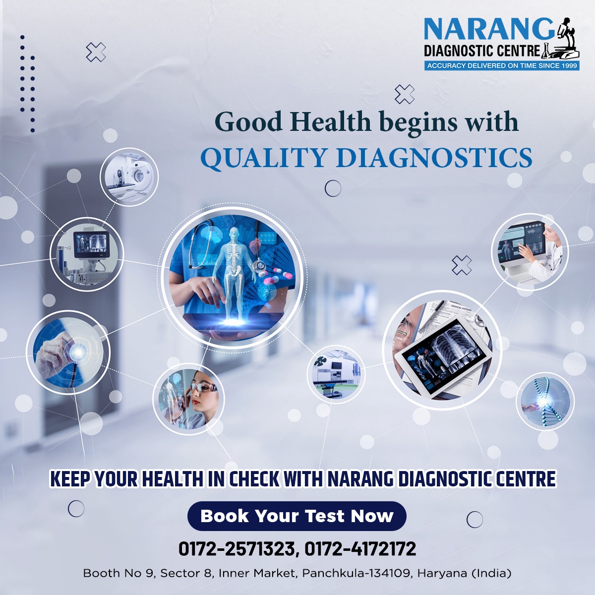 Good Health begins with Quality Diagnostics.  

 Keep your Health in check with 𝗡𝗮𝗿𝗮𝗻𝗴 𝗗𝗶𝗮𝗴𝗻𝗼𝘀𝘁𝗶𝗰 𝗖𝗲𝗻𝘁𝗿𝗲. 
Book your Health Check-up - 0172-2571323 or 0172-4172172

#Qualitydiagnostics #Healthcheckup #Healthpackage #Diagnosticcentre #Trusteddiagnosticcentre