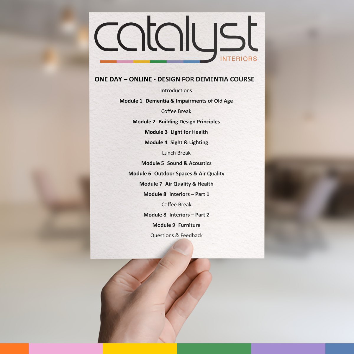 Ever wondered what’s involved in the training our team goes through?

Here’s a sneak peek at the things they learn before they work on live projects!

#LuxuryDesign #CatalystInteriors #DementiaCare #CareHomesUK