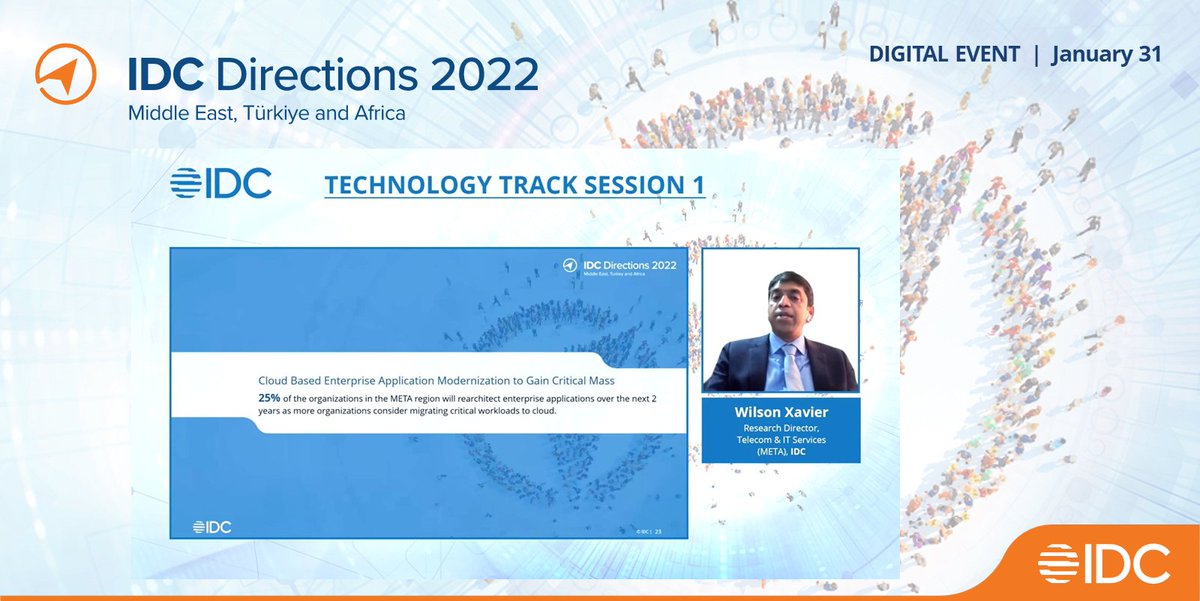 IDC Prediction: 25% of the organizations in META region will rearchitect enterprise applications over the next 2 years as more organizations consider migrating critical workloads to cloud | Wilson Xavier, Research Director, Services (META), <a href="/IDC/">IDC</a>
 #IDCDIRECTIONSMETA #IDCDigital