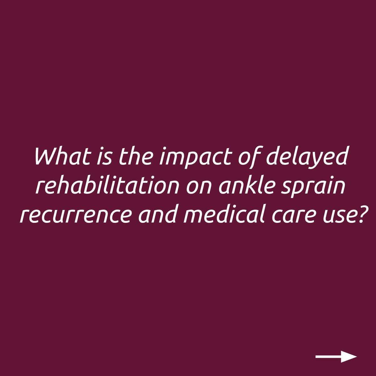 evbasedphysio's tweet photo. Delayed rehabilitation and ankle sprain recurrence What is the impact of delayed rehabilitation on ankle sprain recurrence and medical care use?

- J Orthop Sport Phys Ther 2021: https://t.co/D6lt7ytt7Z
(Musculoskeletal)

#Anklesprain #Rehabilitation #Riskofrecurrence https://t.co/hmszDpVoWb
