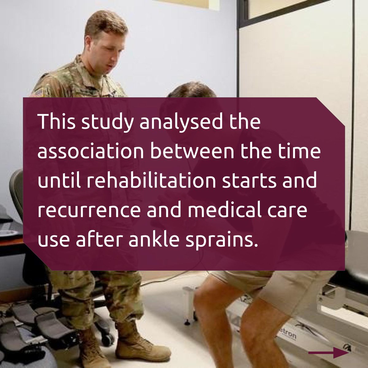 evbasedphysio's tweet photo. Delayed rehabilitation and ankle sprain recurrence What is the impact of delayed rehabilitation on ankle sprain recurrence and medical care use?

- J Orthop Sport Phys Ther 2021: https://t.co/D6lt7ytt7Z
(Musculoskeletal)

#Anklesprain #Rehabilitation #Riskofrecurrence https://t.co/hmszDpVoWb
