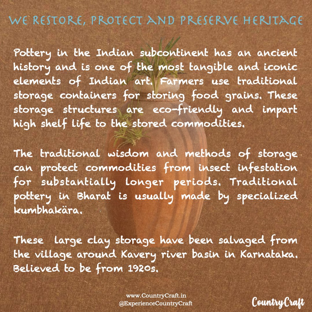 countrycraft's tweet photo. Mission of #CountryCraft is to Restore, Preserve & Promote Bharatiya Heritage.
This grain-storage is salvaged, restored & preserved from the Cauvery basin in Karnataka.
#Heritage #Vintage #Culture #Potter #Storage #Craft #Clay #Storage #Kumbhakar
email: info@countrycraft.in https://t.co/5Z2iz3f3ch