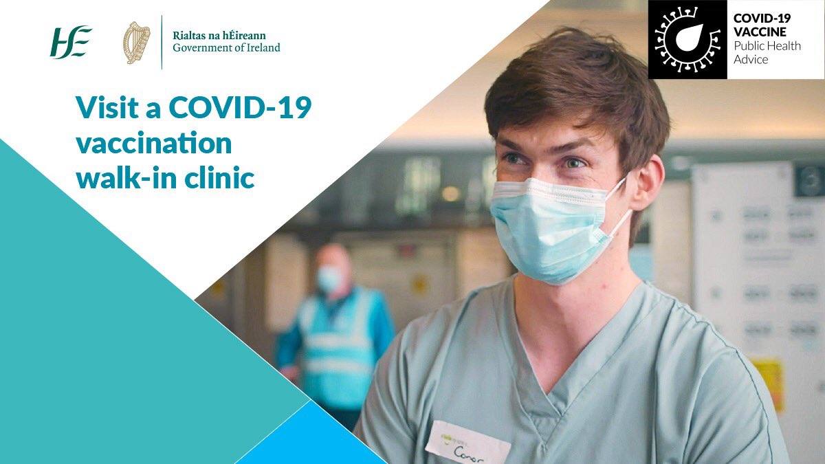 🧵Here are today's walk-in #COVIDVaccine clinics. We're operating walk-in clinics for dose 1 and dose 2, booster vaccine clinics for healthcare workers and for people over the age of 16.

Find the full list of clinics here: www2.hse.ie/services/covid…

#ForUsAll