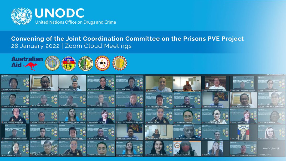 DiwasDexter's tweet photo. PH officials convened a virtual Joint Coordination Committee Meeting with #UNODC and the Australian Government to discuss relevant reforms on #prisonmanagement on Friday, January 28, 2022. https://t.co/V4khJvkNz1