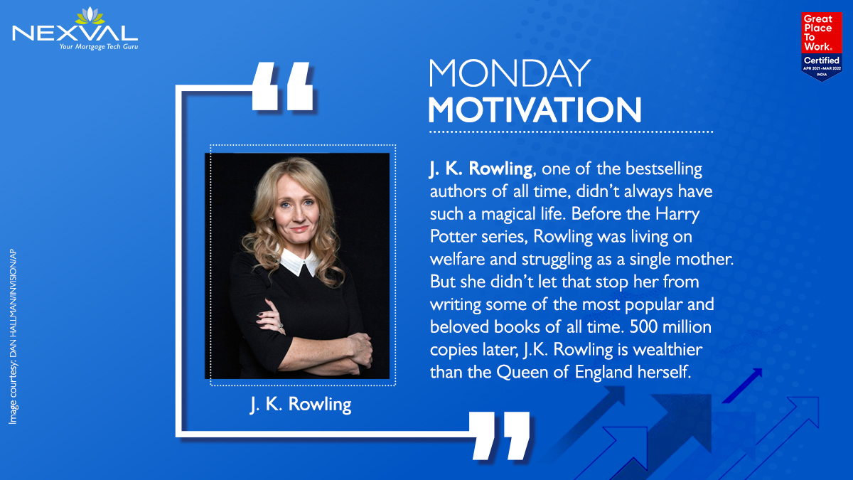 nexval_infotech's tweet photo. Imagination is one key ingredient of success. When stuck in a problem, anybody can put forward a generic solution, but it takes an imaginative mind to be the game-changer.
#MondayMotivation #MotivationMonday #JKRowling #HarryPotter #BestsellingAuthor #Nexval https://t.co/I89Z3Uv6JV
