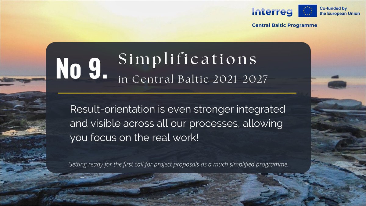 CentralBaltic's tweet image. Bringing results and focusing on the real work is what the new Central Baltic 2021-2027 programme is about.
Collect all our simplifications!
#centralbaltic #Interreg #simplifications