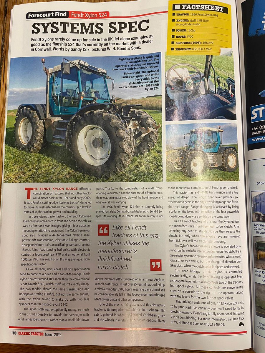 📸 Spotted! A lovely write up about our Fendt Xylon in the latest copy of <a href="/ClassicTracMag/">ClassicTractorSandy</a> 

whbond.co.uk/product/1996-f…