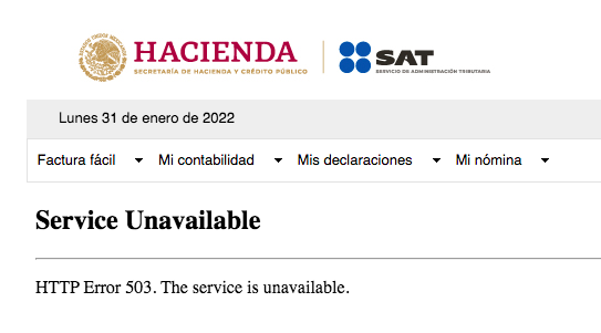 _PabloDaniel_'s tweet photo. @SATMX desde el jueves he intentado ingresar desde Mis Cuentas a "recibo de nómina" y aparece un error 503. ¿hay otra opción para emitir los recibos de nómina? https://t.co/Csrz5kig2G