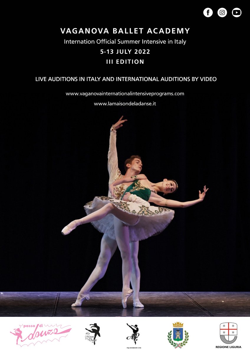 🩰 #evento VAGANOVA BALLET ACADEMY
Official Summer Intensive 2022 in ITALY
👉 La Spezia dal 5 al 13 luglio 2022
organizzato con l'Accademia Vaganova.
#AUDIZIONI dal vivo
o tramite l'invio di un video.
Info: …ovainternationalintensiveprograms.com
Tel. 380 1263593