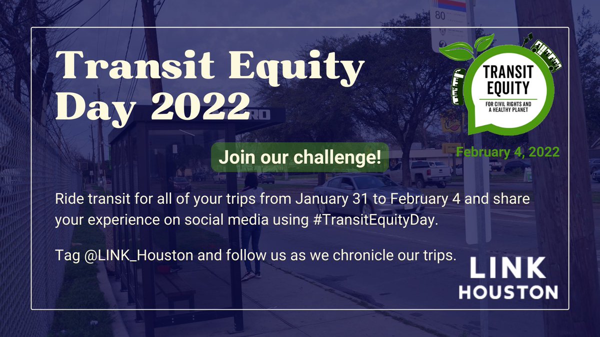 LINK_Houston's tweet photo. Join us this week for the #TransitEquityDay challenge &amp; ride the bus! We challenge @METROHouston Board &amp; staff to #getonthebus as well. 

For more details, visit https://t.co/NuGboA0fMy. https://t.co/Lp4VyFS3dj