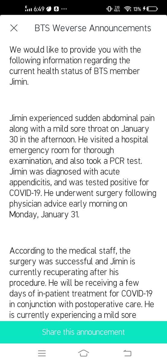 Min_Faria333's tweet photo. Ya Allah 🥺 
Army let's pray for Jimin 🥺💜 please get will soon please oppa 🥺💜 we love you so much 🥺💜✨ 
@BTS_twt @yoongismyhusdan @bts_bighit 
#ParkJimin #BTS #PrayforJimin https://t.co/44bamJ4aoG