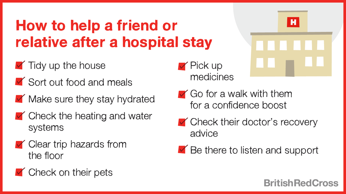BritishRedCross's tweet photo. Returning home after a hospital stay can be daunting, especially if a person is feeling vulnerable. 

If you have a loved one in this position, we’ve put together a simple checklist for how you can help support them ❤️

#MondayMotivaton https://t.co/GkRjQ2wc7N