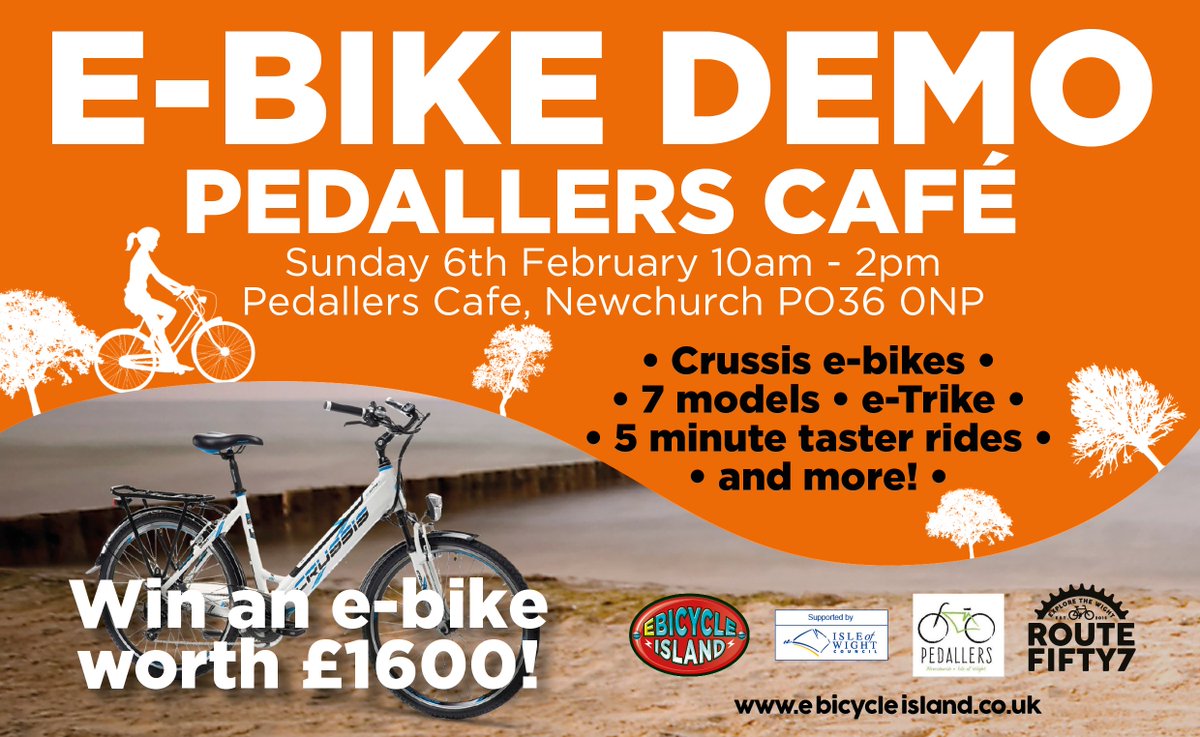Do you want to try an e-bike? Come along to our Roadshow at Pedallers Café for a FREE taster session. Learn all about e-bikes and you could even WIN AN E-BIKE WORTH £1600!! #IOW  #IsleofWight #ebicycleisland #Sustainable #iwnews <a href="/iwight/">Derek Johnstone</a> <a href="/VisitIOW/">Visit Isle Of Wight</a> <a href="/islandecho/">Island Echo - 24hr Isle of Wight News</a> <a href="/iwobserver/">Isle of Wight Observer</a> <a href="/PedalAid/">PedalAid</a>