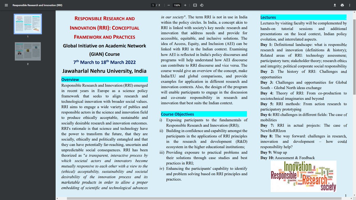 Call for Applications: #GIAN Course on Responsible Research and #Innovation #RRI: Conceptual Framework and Practices | 7-18 March 2022
Download Brochure: gian.iitkgp.ac.in//files/brochur…
Online Course Registration: gian.iitkgp.ac.in/GREGN/index