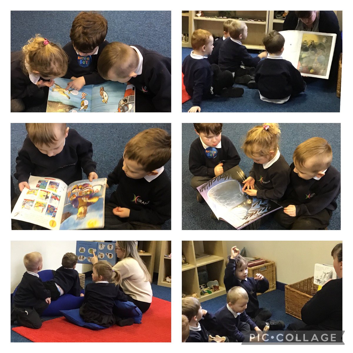 MclarkeCl's tweet photo. Nursery throughly enjoyed their shared reading time in the library. They sat in small groups and shared different stories together Xx #GrangeReading #Language #Reading #InspireBelieveAchieve  #storytime @GrangeMissWri @GrangeMrsJ https://t.co/oU3VfJluEY