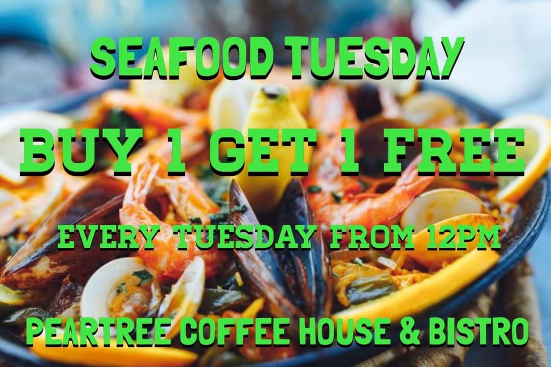 Seafood Tuesday is nearly here again and here is this week's fabulous Buy 1 Get 1 FREE menu which runs from 12pm as always.

Why not take advantage of this great offer and fabulous menu by booking a table.

Just click on the Facebook "book now" button, call us on 01346512212