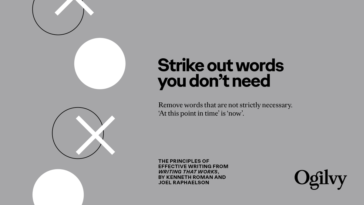 Ogilvy's tweet photo. There are a number of principles that are key to effective writing, no matter what you write.

Your #MondayMotivation from #WritingThatWorks – because people who write well do well.

Check out more #AgencyVoices, here: https://t.co/1YgKHjJBVD https://t.co/Qp8Tt7nOvg