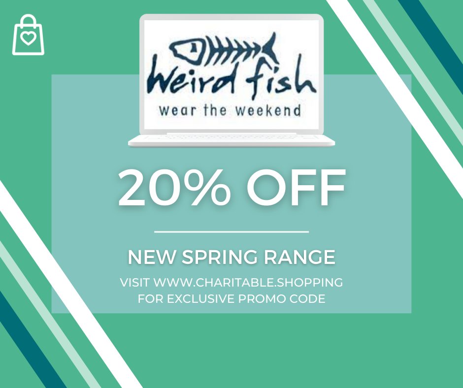 CharitableShopp's tweet photo. Get an exclusive 20% off the Weird Fish spring range items when you shop through Charitable Shopping! 
Go to https://t.co/n1HVdVt0qF today to register, choose your charity and search Weird Fish in our shop finder to find the exclusive 20% OFF CODE. Offer ends 10/02/2022. https://t.co/7eJRFgh8lz