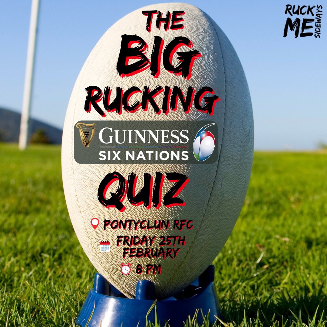 The Big Rucking Quiz will be returning on Friday 25th February, this time at <a href="/PontyclunRFC/">Pontyclun RFC</a>!⁣
⁣
It’ll be loosely based on <a href="/SixNationsRugby/">Guinness Men's Six Nations</a>, so you won’t need to know an awful lot about rugby to get involved!⁣
⁣
Once again, there’ll be some great prizes up for grabs &amp; it’s sure