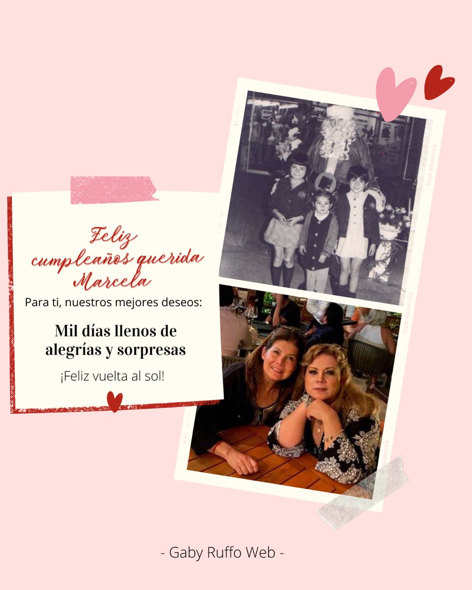 GabyRuffoWeb's tweet photo. Excelente semana para tod@s. Hoy estamos celebrando un año más de vida de nuestra querida @cascaruffo hermana de nuestra consentida @braviela ¡Muchas felicidades Marcela! 🍰🎁🎂🎈🎉Todas las personas que formamos #GabyRuffoWeb te deseamos un día repleto de cosas maravillosas.😘 https://t.co/S54dPmMDn9