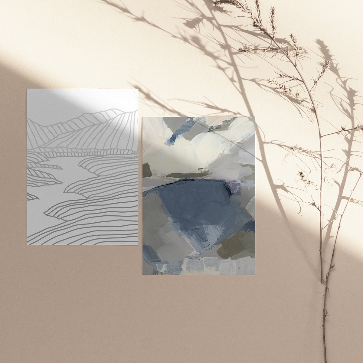 Always fun pairing a simple illustration with an abstract paintings. Not sure why, but I feel like they complement each other so well!