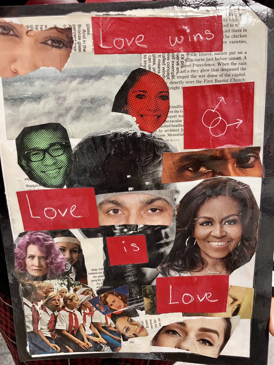 Art_with_MsG's tweet image. Loving these Barbara Kruger inspired collage projects made by 8th graders — students collected and layered images that could represent a statement made in Kruger’s iconic red text! #Teamkidsfirst #MiddleSchoolArt