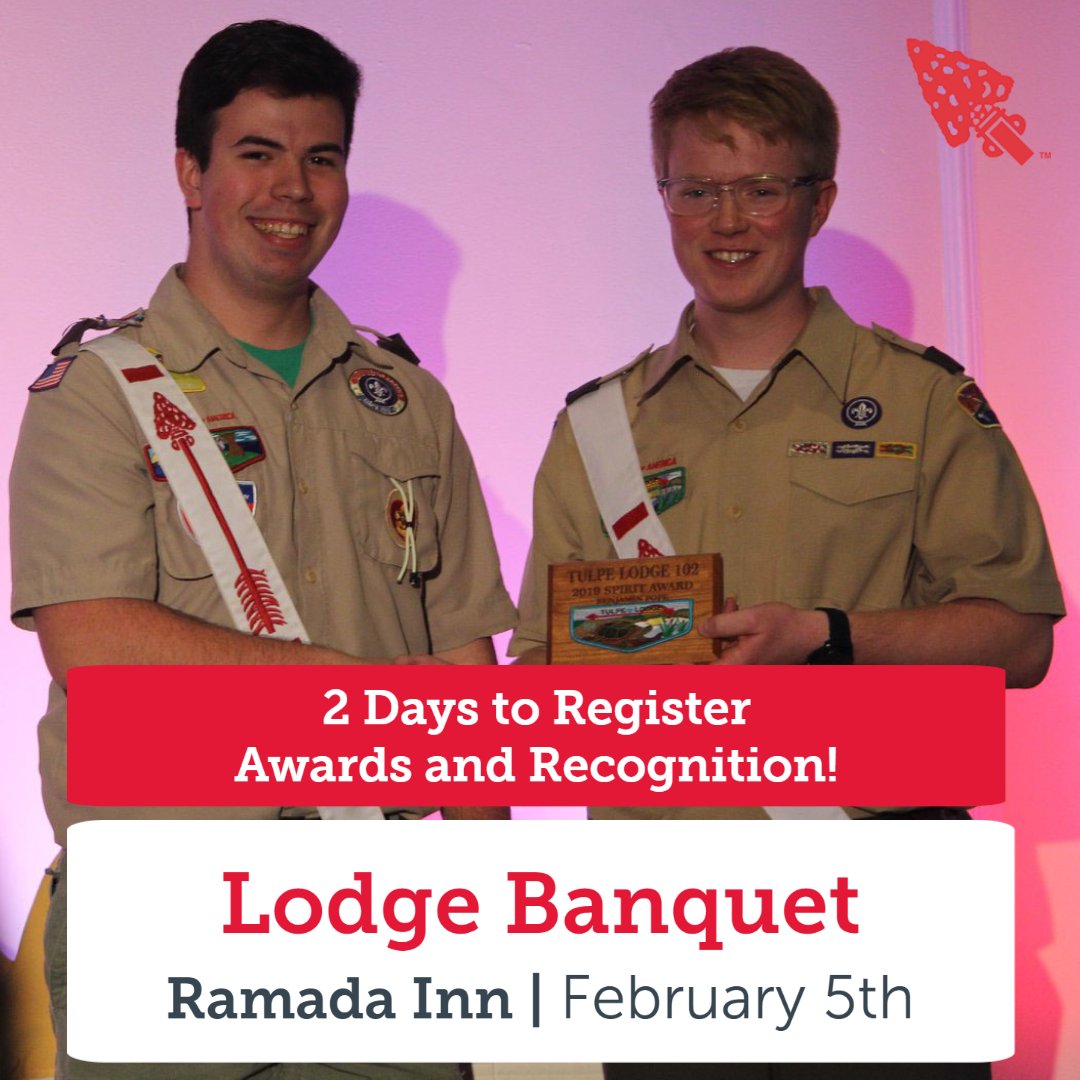 tulpelodge's tweet photo. TOP 5 REASONS TO ATTEND THE LODGE BANQUET:  Awards and Recognition!

This event is a great time to celebrate the success of the Tulpe Lodge, enjoy the fellowship of other OA members and their families. 

Register online at https://t.co/T8V1aCygKY https://t.co/6sgiGSykAA