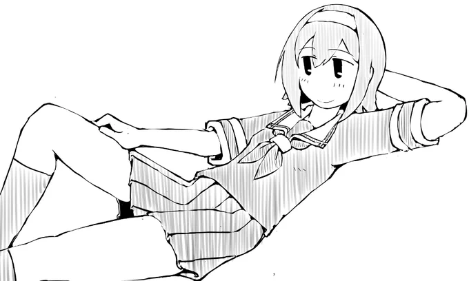 艦これラクガキ、寝そべり白露さん
ベテラン艦娘は休むという事が上手に出来そうというものです^^ 