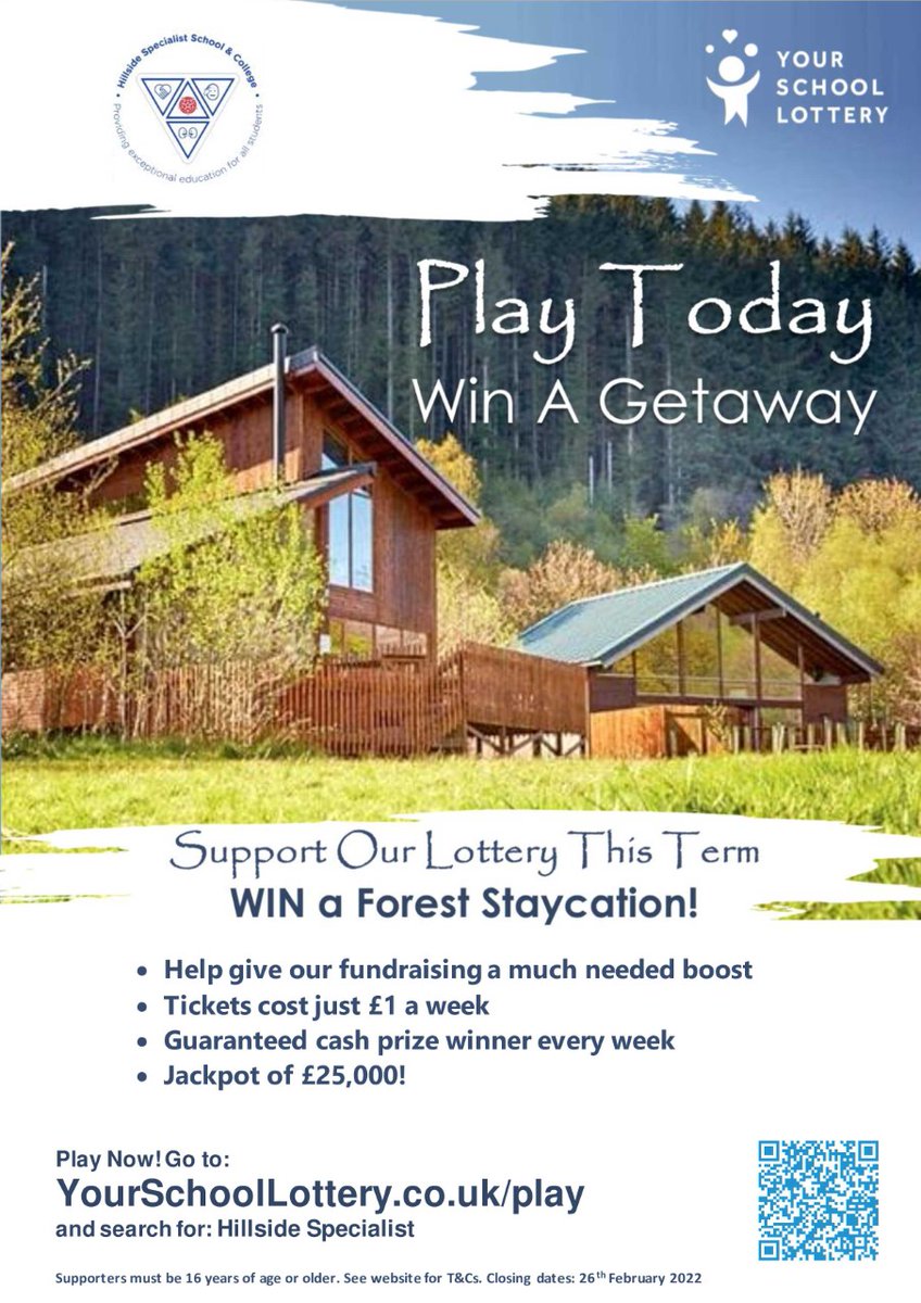 Who's ready for a holiday? It's that time of year when everyone is thinking about a getaway, so this half-term your school lottery are giving our supporters the chance to win a luxury Forest Staycation worth £500. 
Tickets are £1 a week