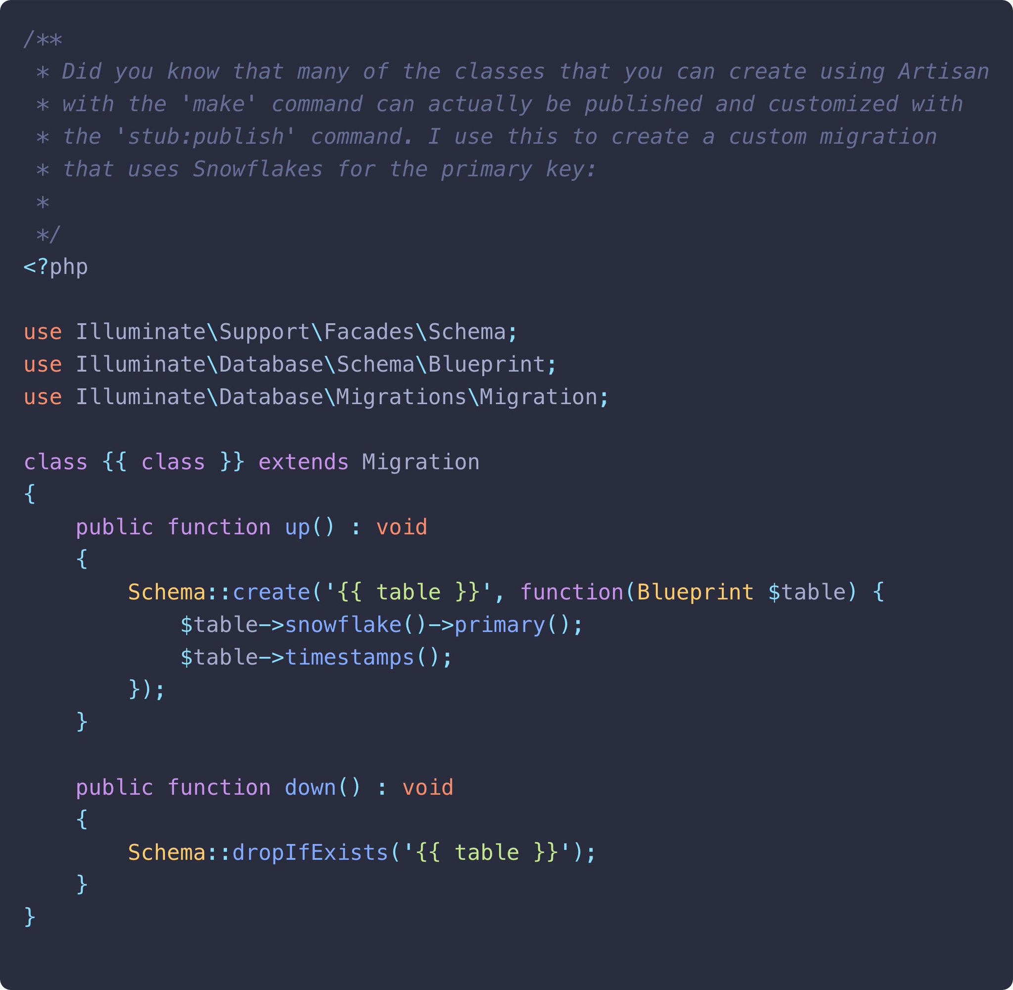 You can replace Laravel's stubs to customize files generated using artisan commands