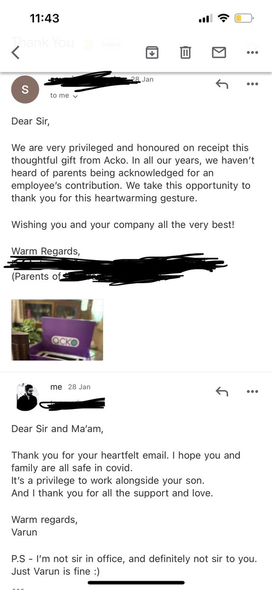 The sheer joy of receiving this email from a team member’s parents. This is @AckoInsurance ‘s biggest growth hack. A team that cares and blessings from the parents :) Thank you to our entire team @AckoInsurance @ruchidk