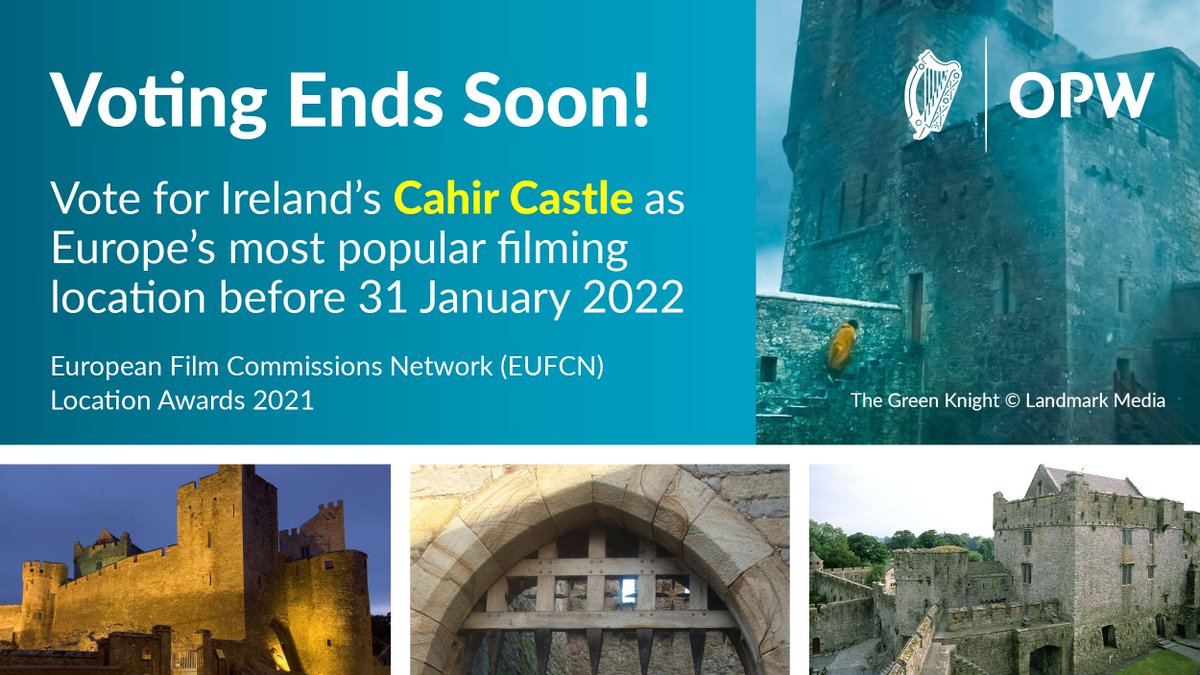 opwireland's tweet photo. Last chance to cast your vote for Ireland's Cahir Castle as Europe's most popular filming location! 🙏🏆🙏
Voting closes today at
https://t.co/K3y7kah2oI
#EUFCN #CahirCastle #Tipperary #FilmingEurope #fantasy #epic #EUFCNLocationAward @ScreenIreland https://t.co/WuaBpqH4c2