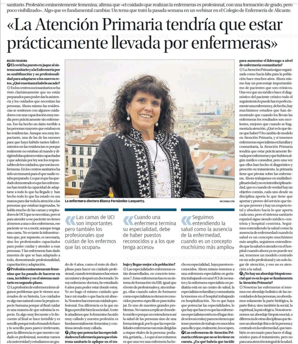 Nuestra compañera <a href="/bflasquetty/">Blanca Fdz-Lasquetty</a>.     del <a href="/Grupo40I/">Grupo40+IniciativaEnfermera</a> nos da un interesante de vista sobre la Atención Primaria en el Diario Información
