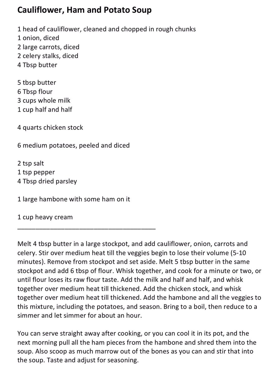 Okay I don’t know who on Twitter gave me this amazing ham cauliflower bacon chowder recipe but I made it yesterday and it is glorious (even nicer eaten before a wood fire) 

Might have been someone in #wct. Many thanks!!! https://t.co/HvkILTGbAj