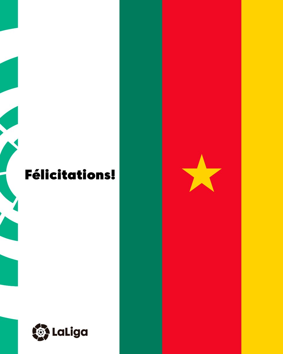 LaLigaFRA's tweet photo. 🇨🇲🔝Le Cameroun de @SamuelEtoo en demi-finale de sa #CAN2021 !

Félicitations #TeamCameroon !👏⚽

#LaLiga https://t.co/Fprgy3oHVg