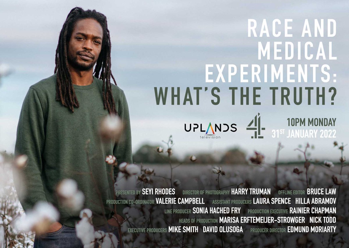 Race and Medical Experiments: What's The Truth?    10pm this evening, on Channel 4. channel4.com/programmes/rac…