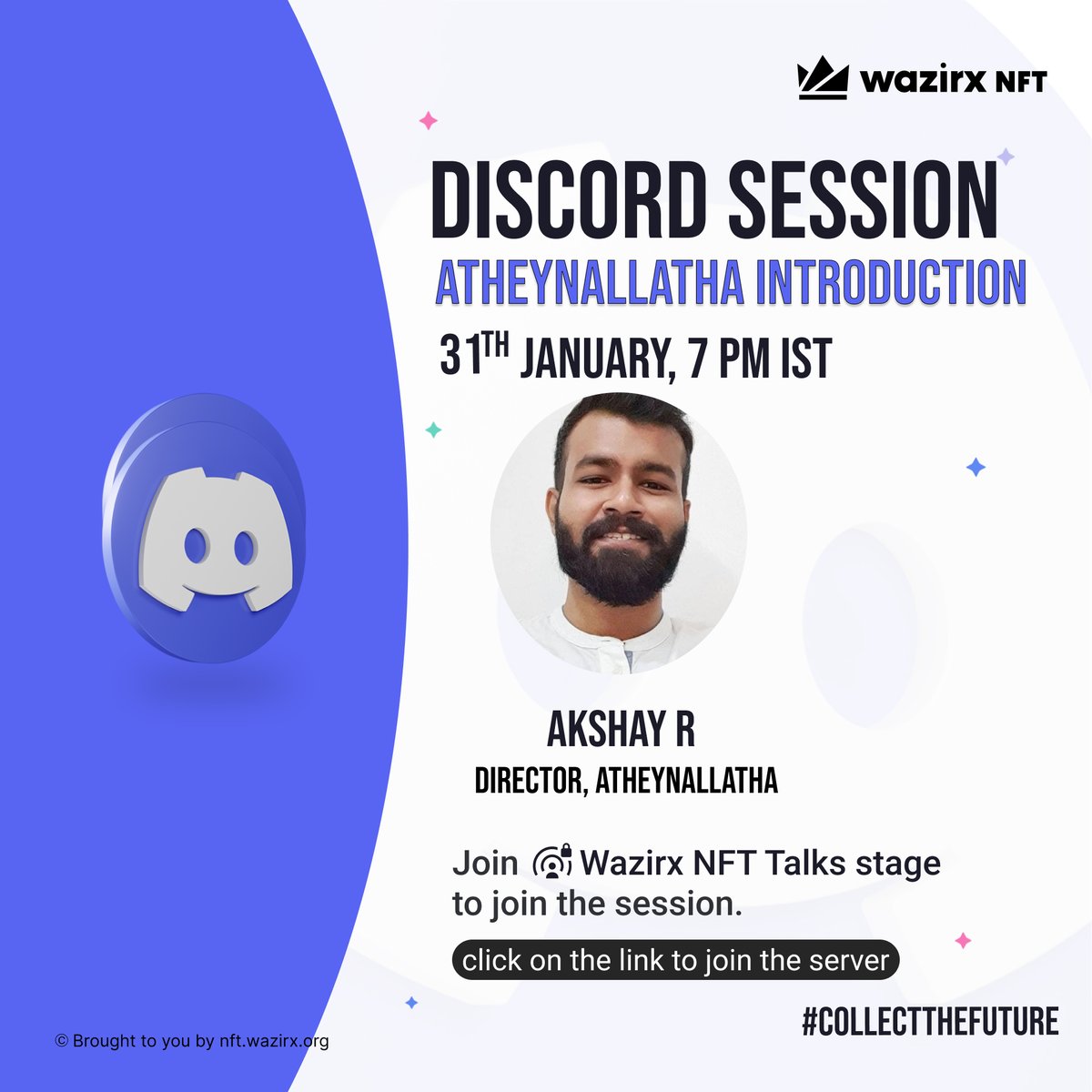 WazirXNFT's tweet photo. Athey Nallatha Genesis Drop on the @WazirXNFT Marketplace.🚀

Join us as we speak to the Director of @atheynallatha, @speaktoakshay as he tells us more about their entry into the web3. 🤩

Join at👇
https://t.co/PxyWdC1QTF

#WazirXNFT #NFTCollection #NFTCommunity #NFTCollectors https://t.co/rm2u9ZNTzi