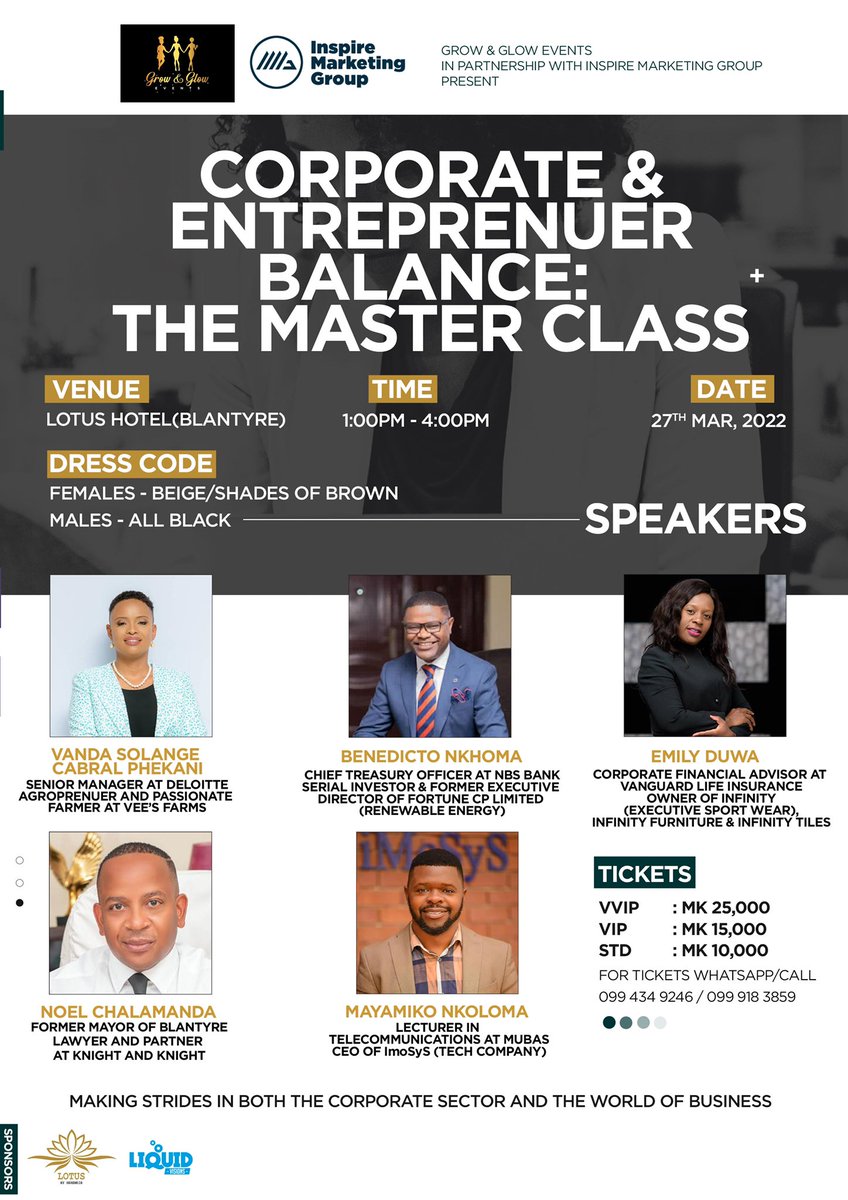 It’s Humbling to be one of the speakers at the "Corporate and Entrepreneur balance Masterclass". 

Save the date and Join the Master class on 27 March 2022 and learn great insights from experienced and successful practitioners.

Our time is now or never.