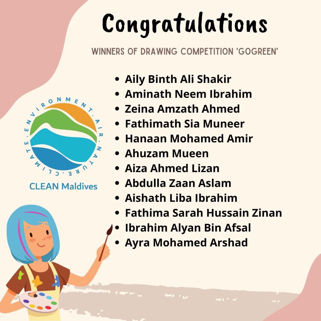 clean_maldives's tweet photo. Congratulations to the winners of the Drawing Competition "GoGreen". The 12 winning drawings will be featured in our Calendar 2022. https://t.co/QUndgaIYou